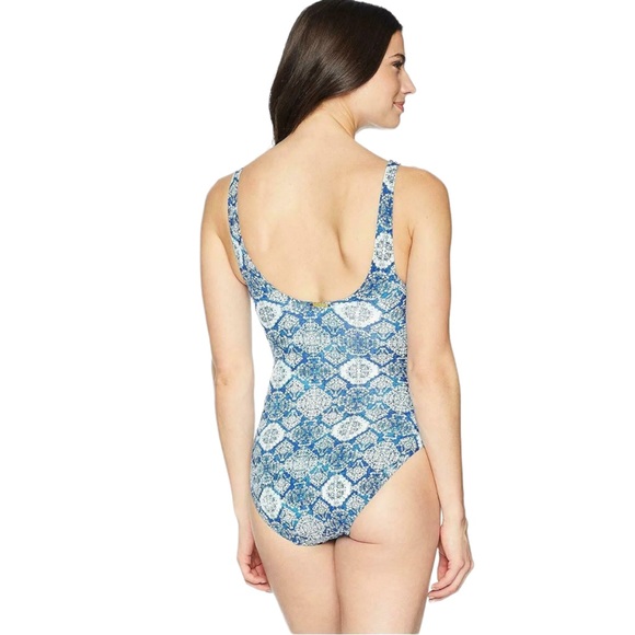 LAUREN Ralph Lauren Aegean Tile Loop Front Over The Shoulder One-Piece Swimsuit - Picture 8 of 14